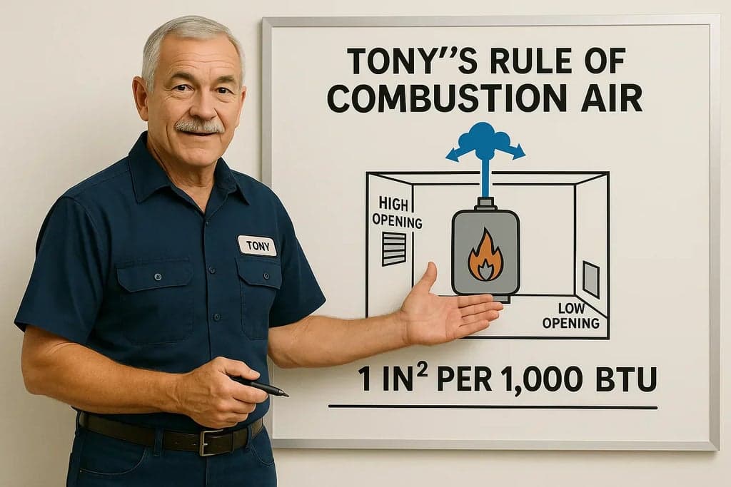 Combustion air opening, high (1 sq inch per 1000 BTU)